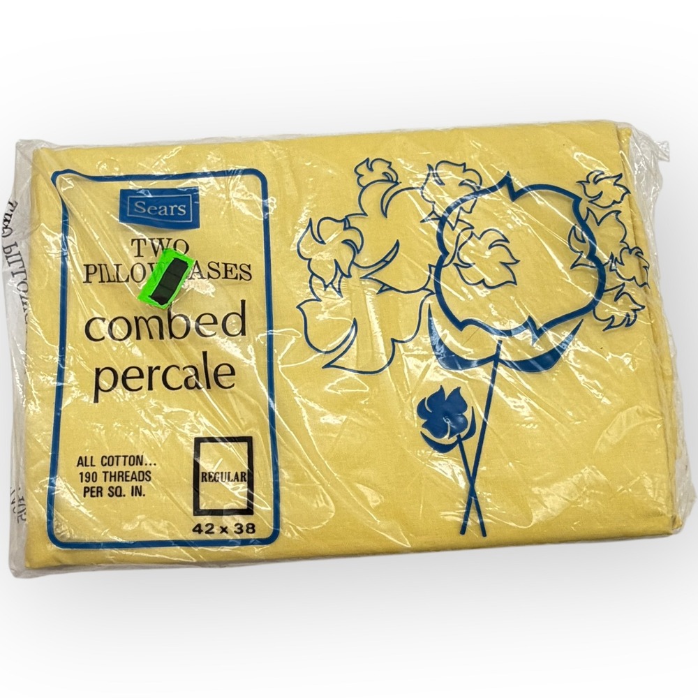 Vtg Sears 2 Pack Butter Yellow Combed Percale Pillowcases 100% Cotton 42x38 mod
